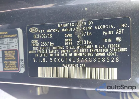 2019 Kia Optima Lx from USA, damaged, VIN 5XXGT4L37KG308528